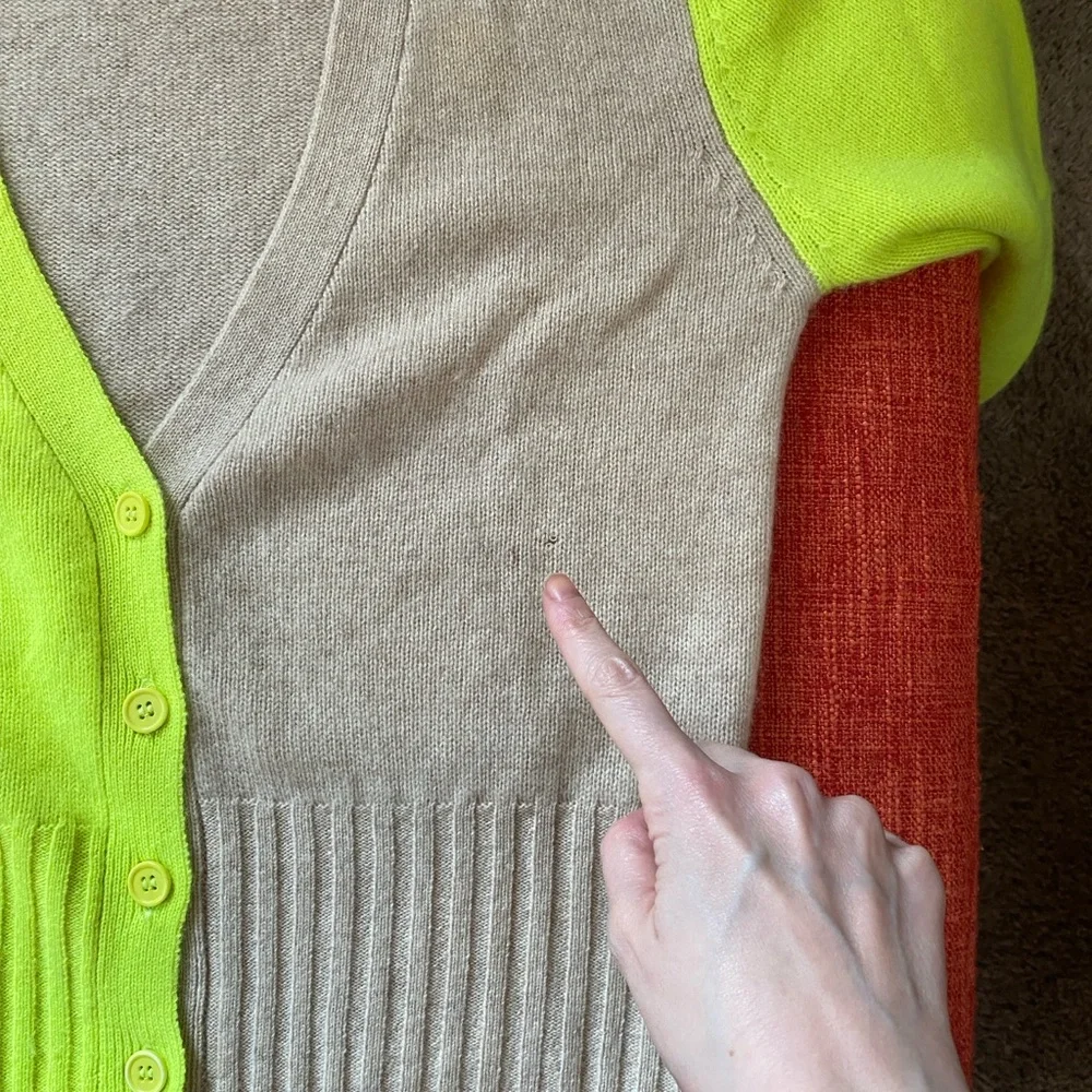 Brodie Cashmere Neon Green ColorBlock Cardigan Sweater - Picture 11 of 15